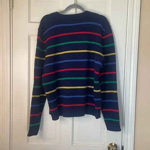 Polo Ralph Lauren Sweater Navy Striped Lambswool Sz XL Colorful Preppy Vintage - Picture 5 of 6